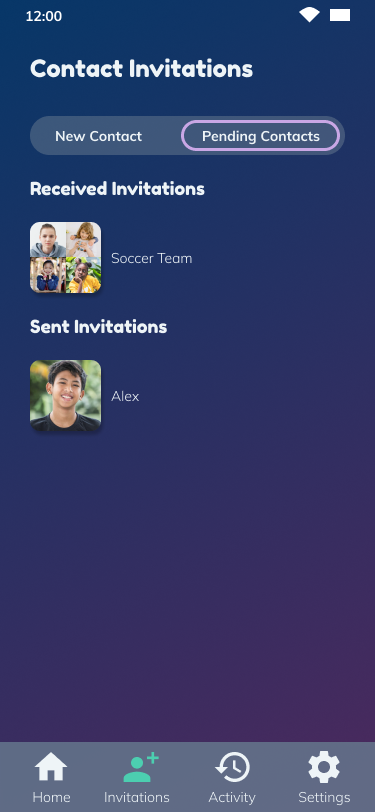 Mockup Contact Invitations screen