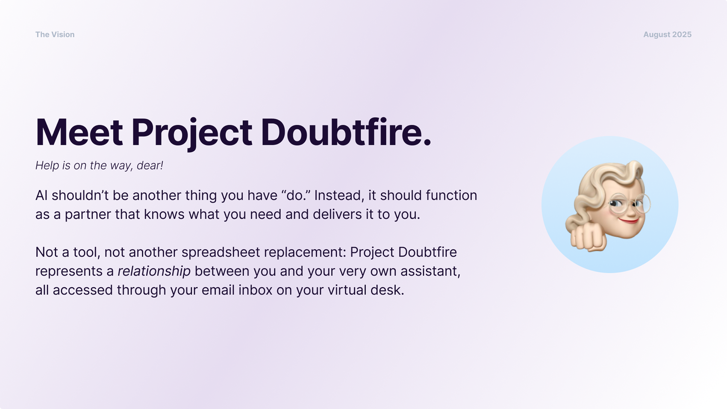 Concept frame for the Doubtfire workspace.